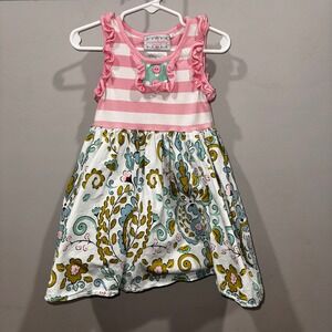 Serendipity 3T Girls Pink Striped Ruffle Dress‎ Floral Paisley Spring Outfit